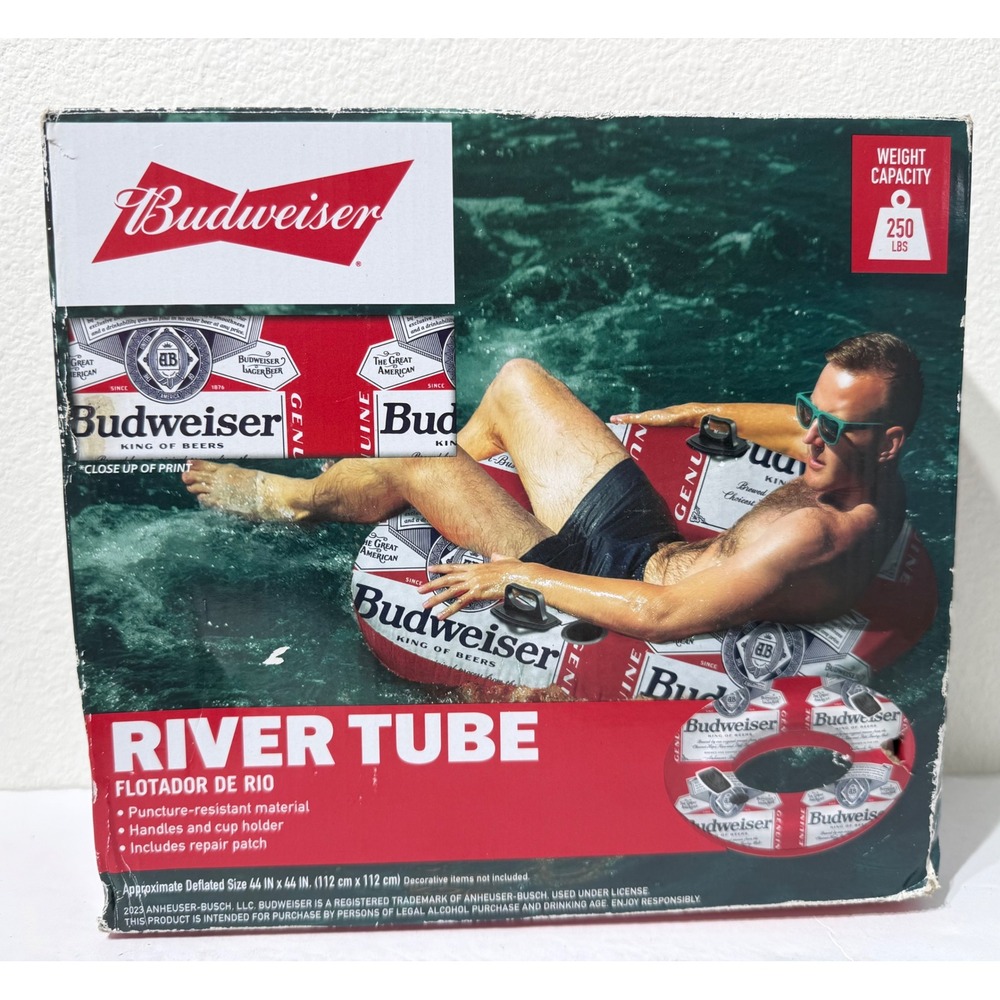 Budweiser Inflatable River Tube Big Bud XL 44 Inch Pool Float 250lb Capacity